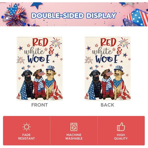 Red White & Woof House Flag 28x40 Patriotic Labradors 4th of July Dog Decor Labs - Picture 5 of 8